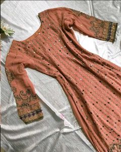 Elegant Peach Embroidered Kurta Set