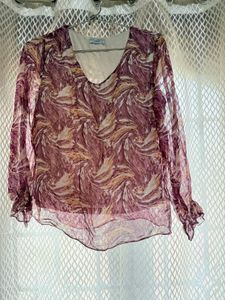 Abstract Print Sheer Long Sleeve Top