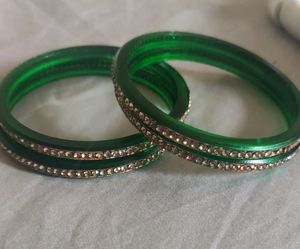 Beautiful Green Bangles With White Stone....