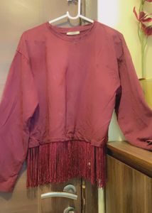 Zara Woollen Cardigan Style Top With Fringes