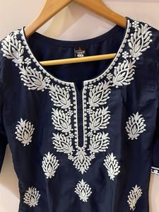 Elegant Navy Blue Embroidered Kurta