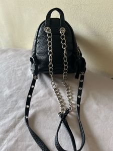 Mini Black Backpack with Chain Detail