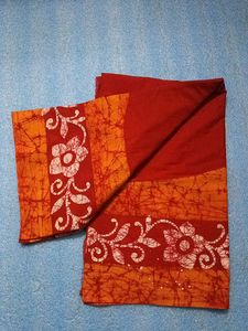 Red &amp; Orange Batik Saree