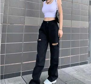 Black Cutout Wide Leg Jeans