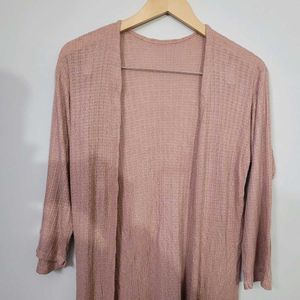 Woman Knitted Dusty Pink Open Front Longline Shrug