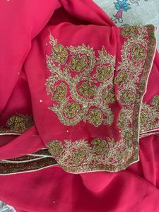 Coral Colour Saree With Stitched Blouse