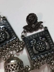 Silver Oxidized Jhumka Earrings