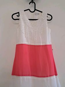 White &amp; Coral A-line Dress