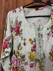 Floral Print Long Kurta with Pocket| 100% Cotton