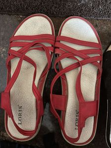 Red & White Strappy Sandals