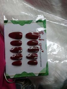 Maroon Floral Press-On Nails
