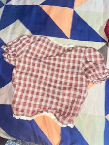 Red Gingham Lace Top