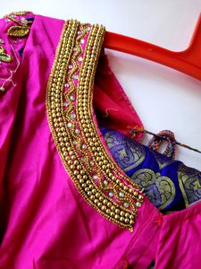 Pure Kanchi Pattu Silk  Saree With Maggam Blouse