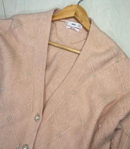 Mango Pink Pearl Embellished Cardigan
