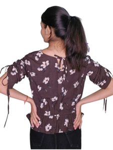 Elegant Brown &amp; White Floral Top