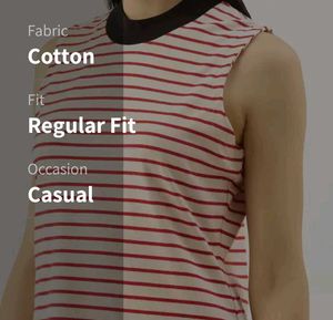 Off White &amp; Red Striped High Neck Tshirt