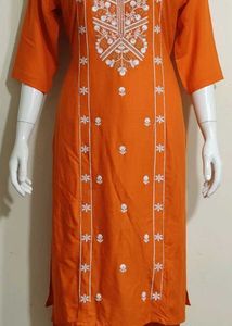 Orange Embroidered Kurta
