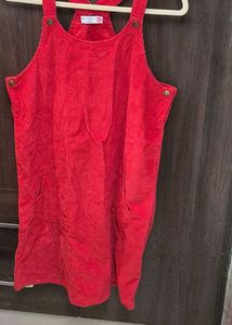 Red Corduroy Overall Dress