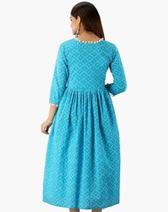 Blue Bandhani Print Midi Dress