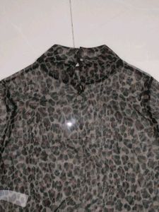women Leopard Print Sheer Top