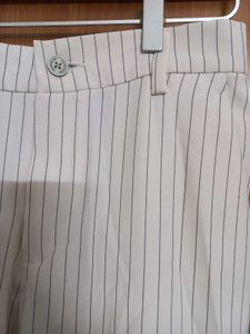 Off White Striped Trousers For Women