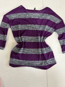 Purple Striped V-Neck Tunic Top