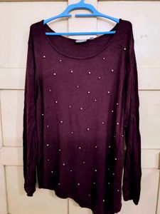 Burgundy Embellished Sweater Top
