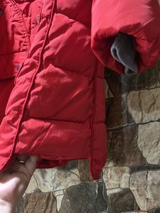 Red Long Jacket With Detachable Cap