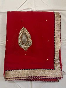 new red patched saree
