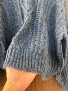 Blue Knit Sweater with yellow threads