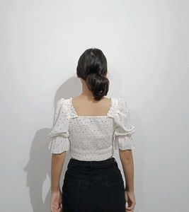 White Polka Dot Korean Top