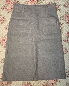 Gray Wool Blend Pencil Skirt