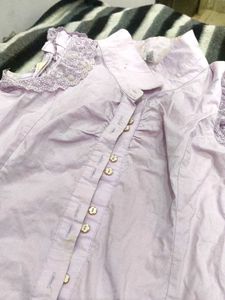 Lavender Shirt And White Free Size Top