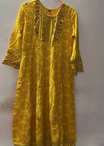 Yellow Embroidered anarkali  Kurta