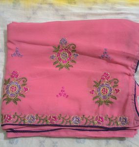 Pink Floral Embroidered Saree