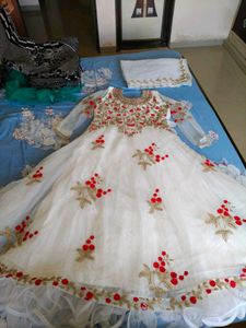 white and red gown