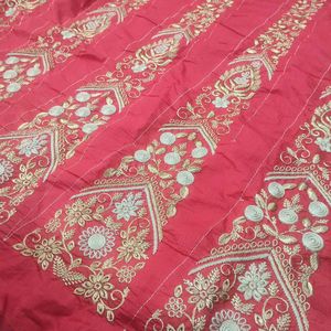 Red Embroidered Lehenga Unstitched