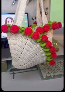 Crochet Rose Tote Bag