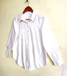 White Self Design Cotton Shirt Size-38