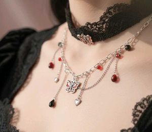 Gothic Skull Butterfly Charm Beaded Necklace