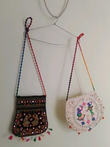 Combo Of 2 Traditional Bags (Black And Offwhite)