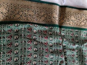 Elegant Beige &amp; Green Silk Saree