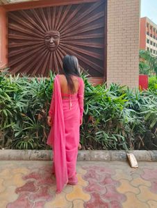 Pink Saree+Stiched Blouse 💃