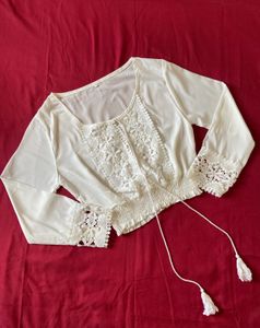 White Self Design Top