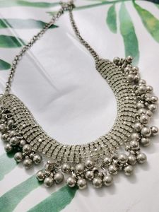 Jwellery Set Necklace Earrings Silver Oxidised