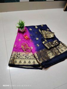 Elegant Blue & Pink Saree