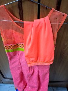 Neon Pink Sequin Sleeveless Kurti And Legg