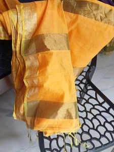 Yellow Cotton Silk Saree