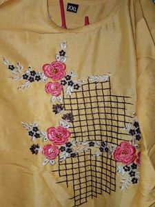 Yellow Embroidered Kurti - XXL