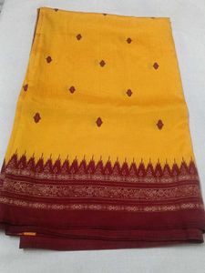 Yellow & Maroon Silk Saree